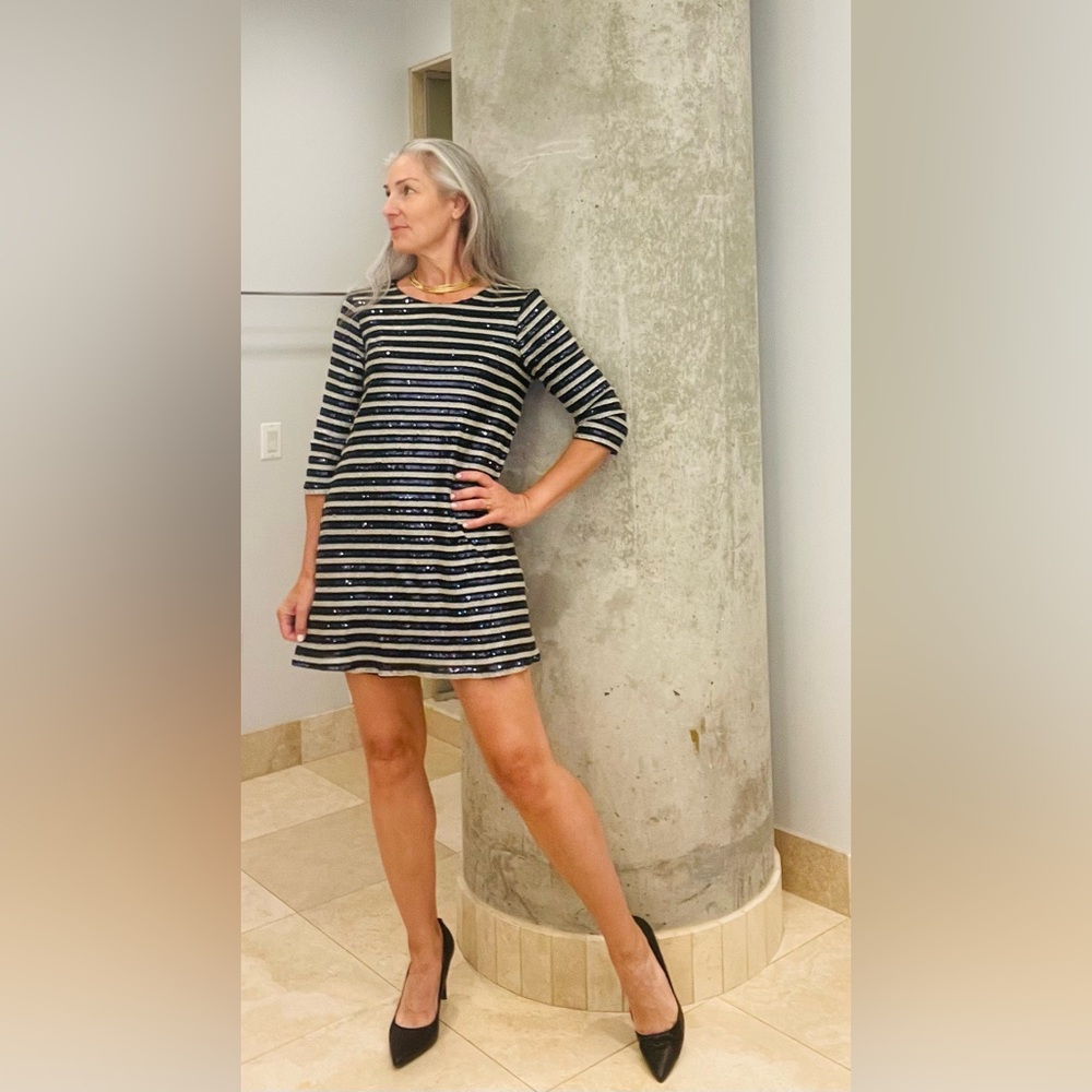 Zara sequined Blue and White Striped Mini Dress-S